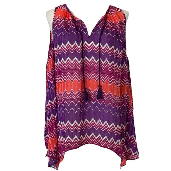 Stylus Sheer Tank Top Size Medium Blouse Sleeveless Purple Pink White Chevron - Picture 1 of 8